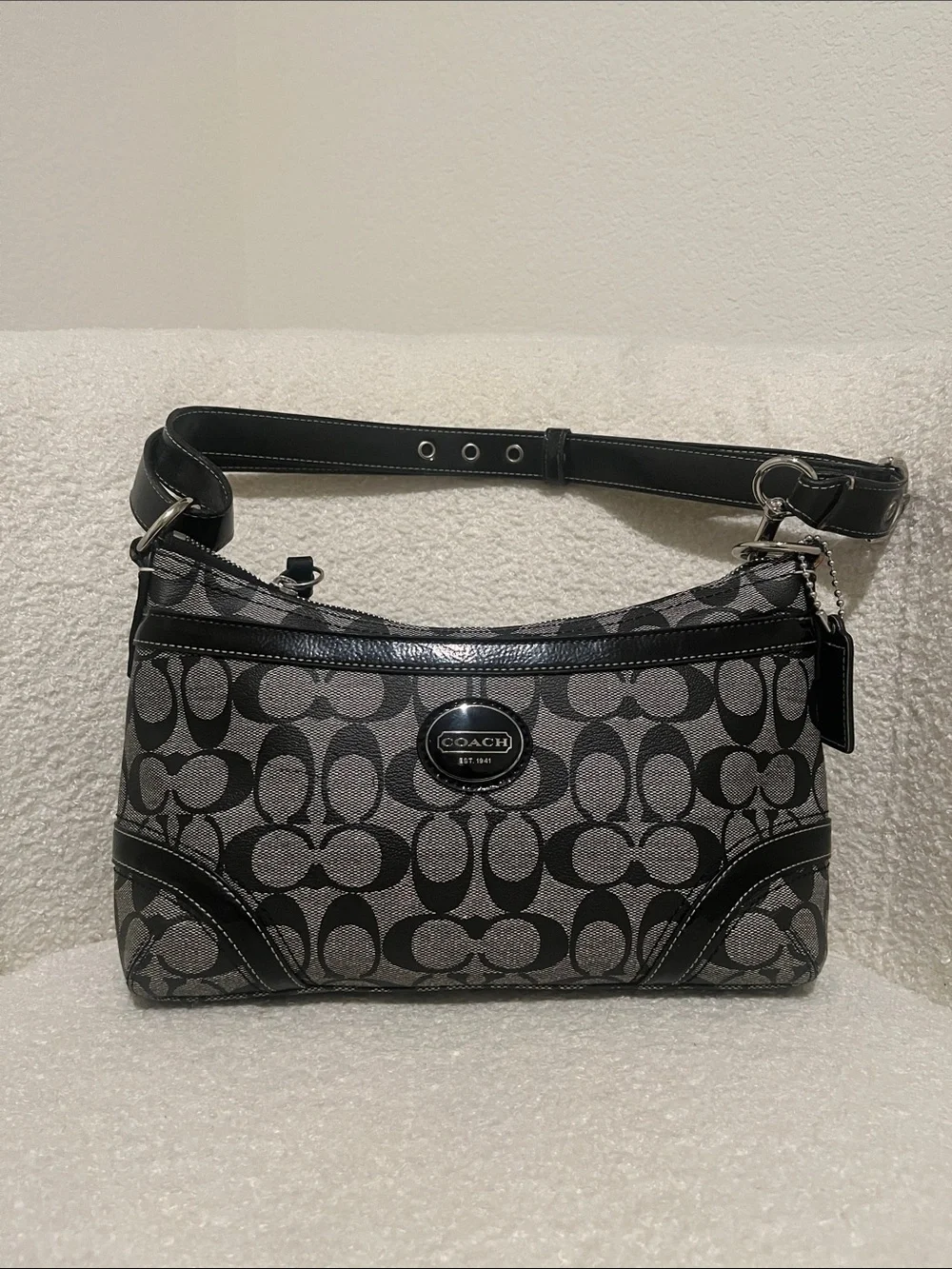 Coach Black and Gray Signature Shoulder Bag